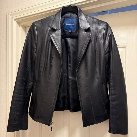 Cole Haan Black Leather Jacket - Picture 1 of 7